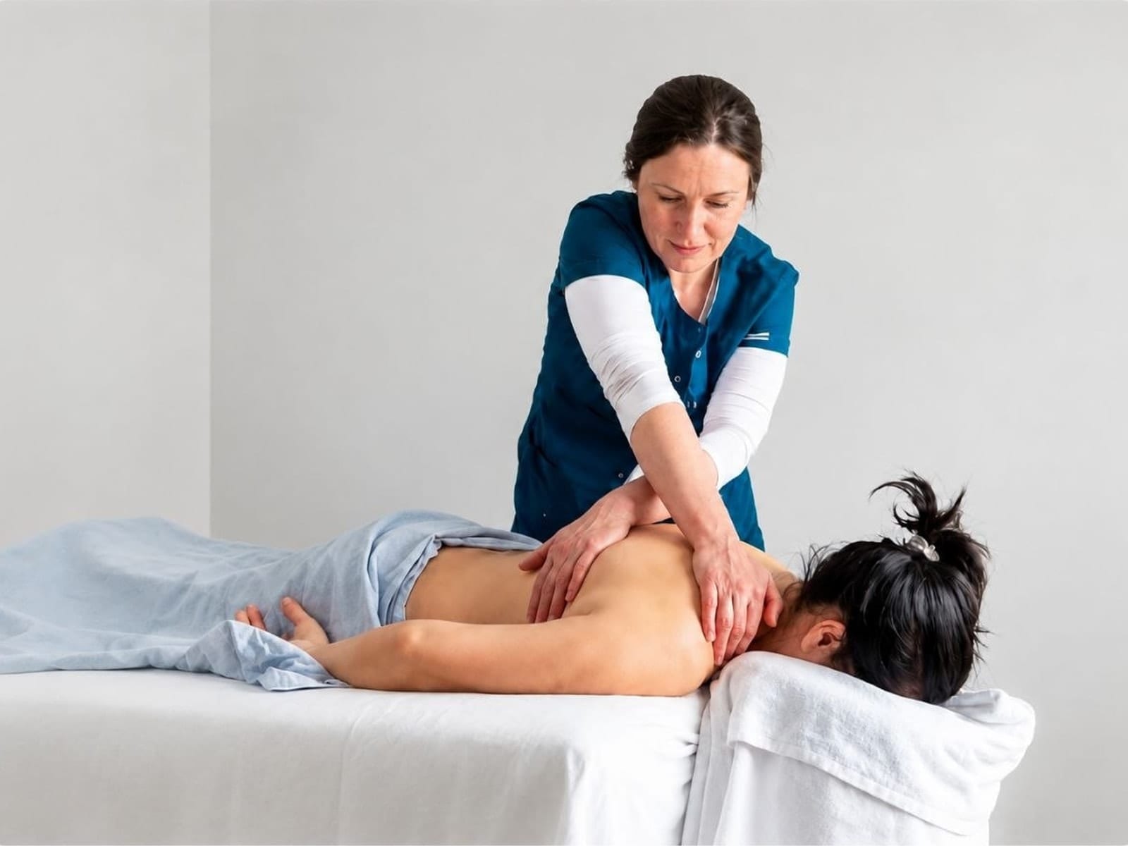 Masaje relajante Barcelona profesional - espalda mujer recibiendo masaje antiestrés con aceites naturales en centro Pelai 12